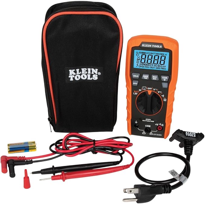 Klein Tools ET270 Auto-Ranging Digital Multi-Tester, AC/DC, Resistance & 70550 Hex Wrench Key Set, 11 SAE Sizes, Heavy Duty Folding Allen Wrench Tool with Extra Long Hex Keys