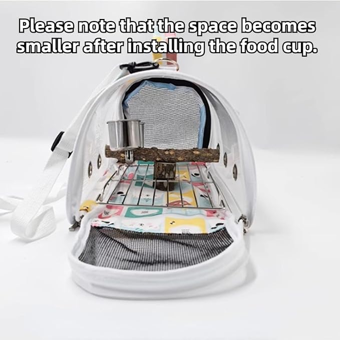 Bird Carrier Bag Bird Travel Cage with Indestructible Stainless Steel Mesh, Feeder Cups and Stand Perch, Portable Bird Travel Bag, Pet Transparent Breathable Travel Cage (Black,Small)