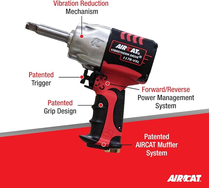 Aircat 1178-VXL-2: 1/2" Vibrotherm Drive Impact Wrench W/ 2" Ext. Anvil 1300 Ft-Lb