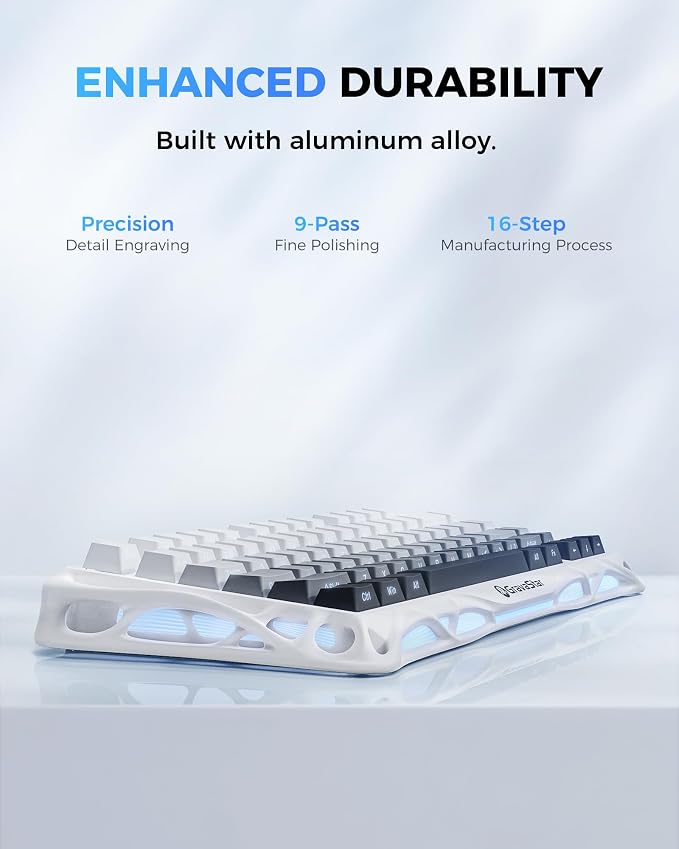 GravaStar Mercury K1 75% Wireless Mechanical Gaming Keyboard RGB Backlit | Gasket Mount, Hot Swappable Linear Switches, Creamy Sound Keyboard, 2.4GHz/USB-C/Bluetooth 5.0, for Win/Mac【Gradient White】