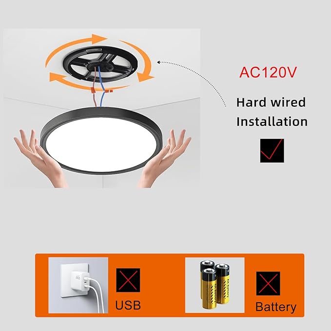 12 Inch Motion Sensor Ceiling Light Indoor Wired, Motion Activated Flush Mount Light Fixture, Motion Sensor Light Indoor for Closet Hallway Porch Laundry Garage Basement, 3000k/4000k/6000k Black