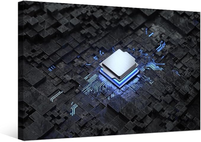 LSIUHWUWI Canvas Wall Art 1 Piece Central Computer Processors CPU Wall Decor Picture for Bedroom Living Room Circuit Board Wall Decor for Living Room Artwork Framed Ready to Hang 20X28 INCH