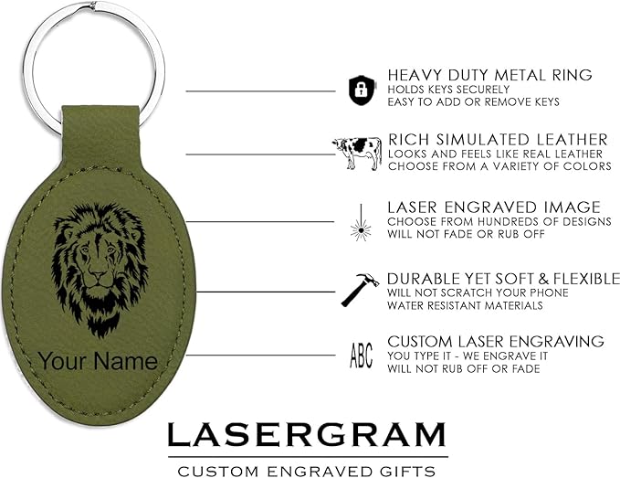 LaserGram Oval Keychain, Palm Trees, Personalized Engraving Included (Camo Green)