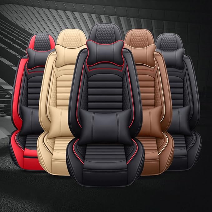 Leather Car Seat Covers for Volkswagen Golf 2001-2021,Car Seat Covers Full Set,Seat Covers with Safety,Waterproof Seat Cover Compatible Airbag(5pcs Black Luxury)