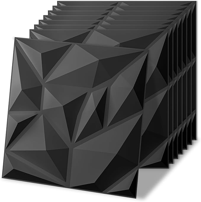 Art3d 100 Pack Decorative 3D Wall Panels, 97 Sq.Feet PVC Interior Wall Décor, 11.8"x11.8", Black