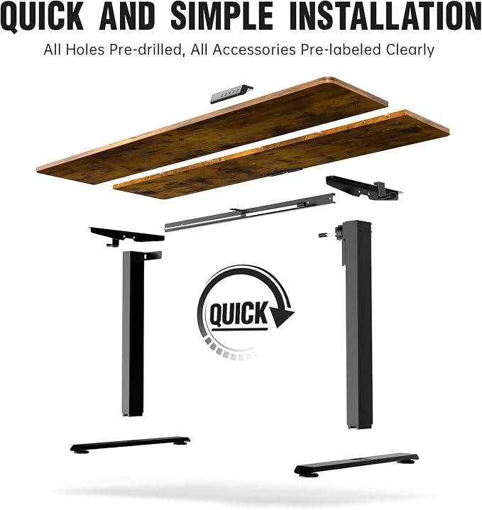 Veken Standing Desk, 63×27.6 Inch Electric Gaming Table, Brown | Height Adjustable Sit Stand Up Computer Tables for Home Office, Study , Writing, Suit students, employees and group work