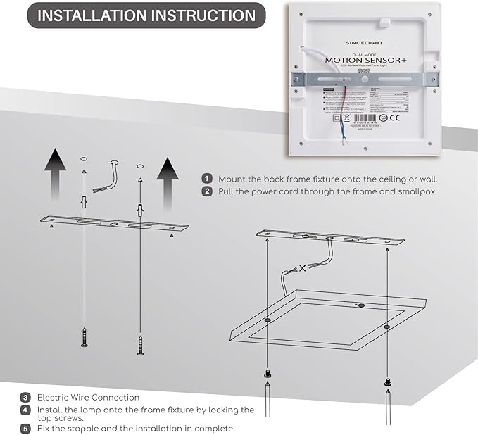 SINCELIGHT PIR LED Motion Sensor Ceiling Mounted Light Fixture, 18W Ultrathin Panel Shape, ON/Off Automatic from Dusk to Dawn (or Day&Night), Dual Sensor Mode Switchable