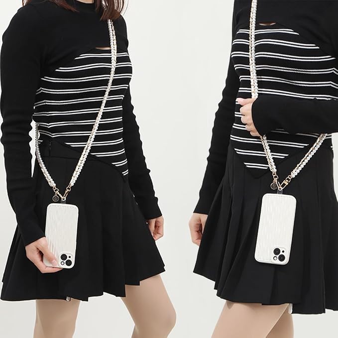 Phone Crossbody Chain Cell Phone Lanyard,Universal Leather+Metal Shouder Strap with Phone Tether Patches (P)