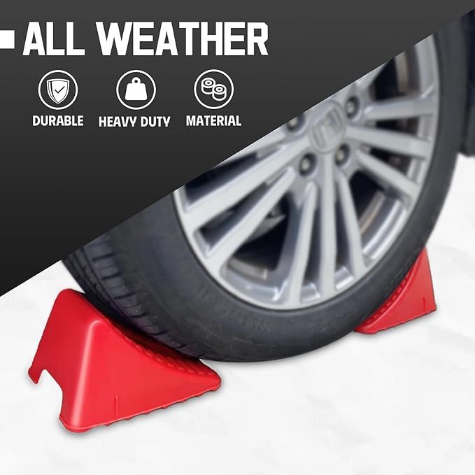 HOXWELL Wheel Chocks for Travel Trailers, 2 Pair Non Slip Red Wheel Wedge Stackable, Lightweight Wheel Stoppers for Cars Campers Trucks RVs, 8.1"×6.1"×4.5", 4 Packs, Red