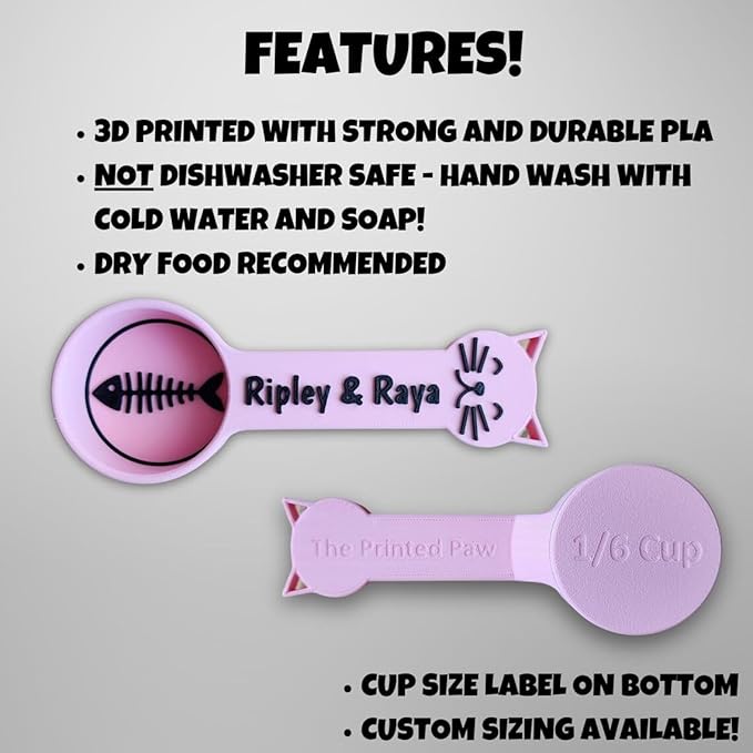 Personalized Cat Food Scoop, Cat Food Measuring Cup with Name, Kibble Scoop (10 oz - 1 1/4 cups)
