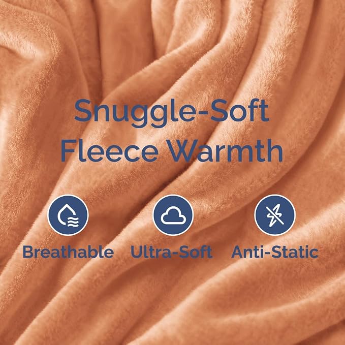 Ultra Soft Fleece Throw Blanket - College Dorm Room Essentials - Peach Fuzz | Flannel Fleece, Thick, Warm & Breathable, All Season Cozy, Anti-Static, Microplush, Lightweight for Couch, Bed & Dorm Bedding