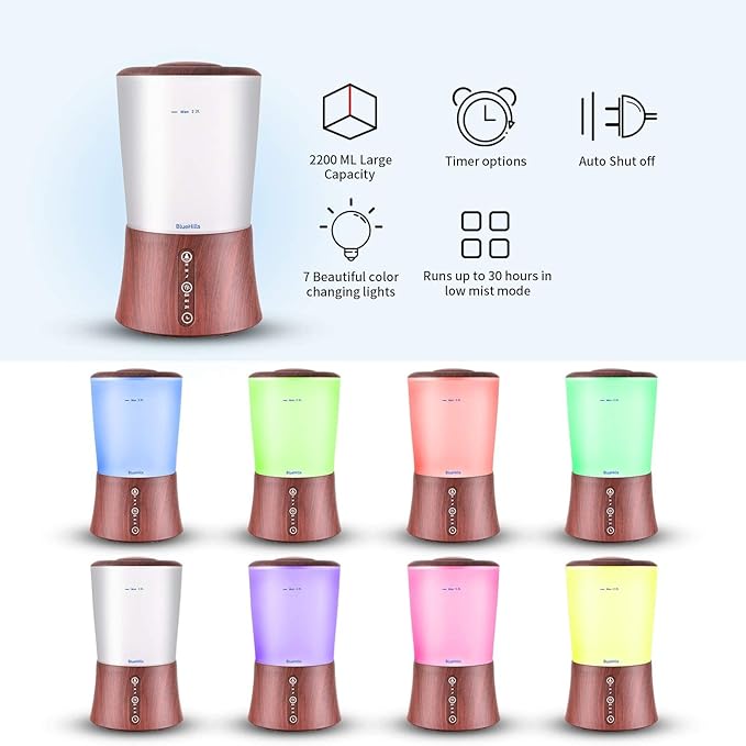 BlueHills Premium Set of Two Large 2000 ML and 3000 ML XL Essential Oil Diffusers Humidifier Combo for Large Room Home with Décor LED Lights Great Gift – Value Pack of Dark Wood Grain.