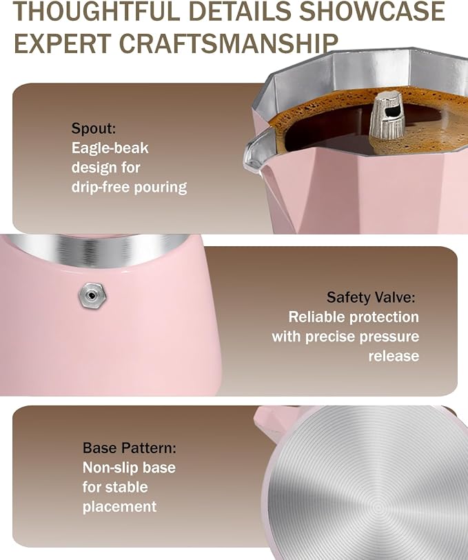 Coffee Maker Stovetop Espresso Maker 12 Cup Aluminum Moka Pot Percolator 20oz 600ml Easy Brewing for Electric Ceramic Stoves Home Camping Italian Cuban Café Classic Pink