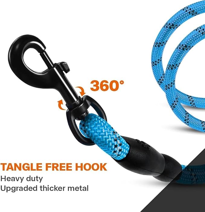 Taglory Rope Dog Leash 4 FT with Comfortable Padded Handle, Highly Reflective Threads Leash and Anti-Tangle Clip for Walking Medium Large Dogs, 1/2 inch, Blue
