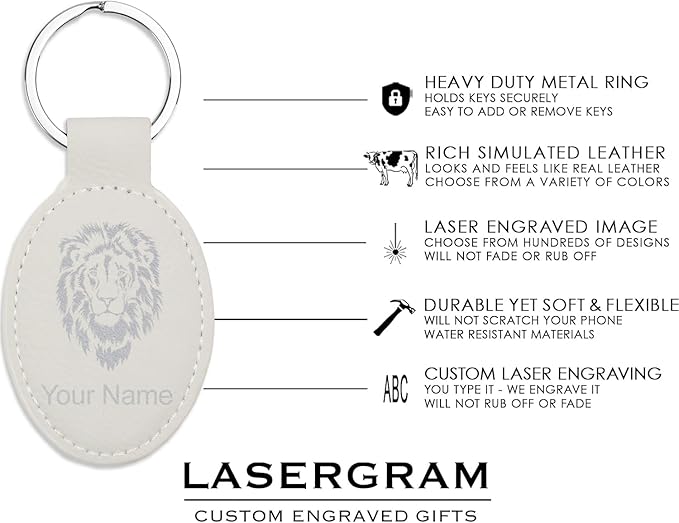 LaserGram Oval Keychain, Golf Ball, Personalized Engraving Included (White with Silver)