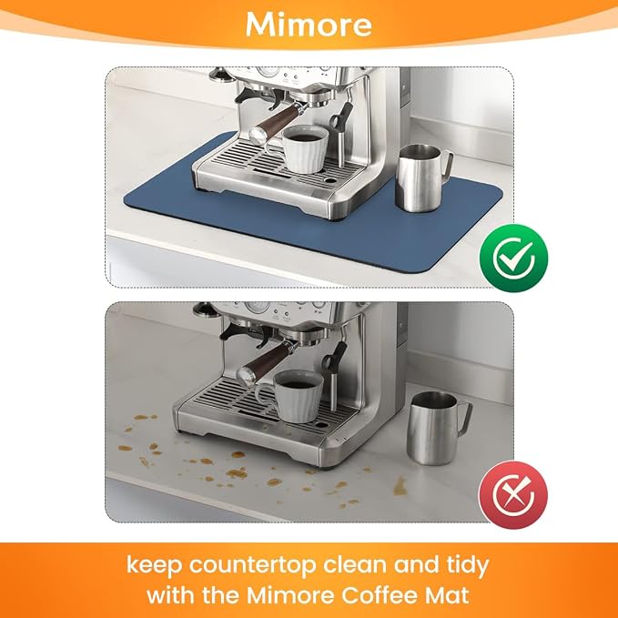 Mimore Coffee Mat - 12x19 Inch Blue Bar Mat for Countertop - Absorbent, Hides Stains, Rubber Backed - Dish Drying Mat Fits Under Coffee Maker, Espresso Machine