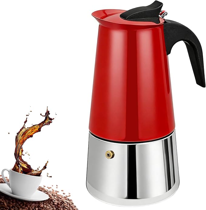 2 Cup Stovetop Espresso Maker Stainless Steel Moka Pot Stove Top Percolator Italian Coffee Makers Capable Mocha Greca Machine Cafe Classic Induction Cookers for Home and Camping 100ml 3.3oz