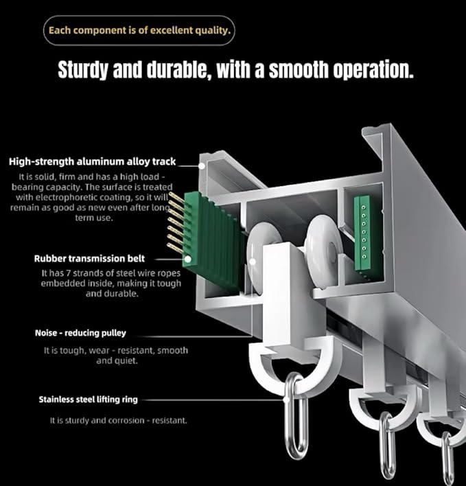 Control4 Native Smart Motorized Curtain Track Kit, 4000mAh Battery Automatic Curtain Opener, Pre-assembled Electric Rail for S-Fold Ripple Fold, Remote Support (2 meters (78.7 inches))