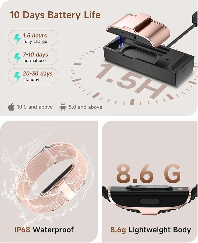 Fitness Tracker for Men Women, Health Activity Fitness Trackers with Sleep Tracker, 24/7 Heart Rate/Blood Pressure/HRV/Stress Monitor, IP68 Bracelet Watch, Free App for Android iPhone, 2 Bands