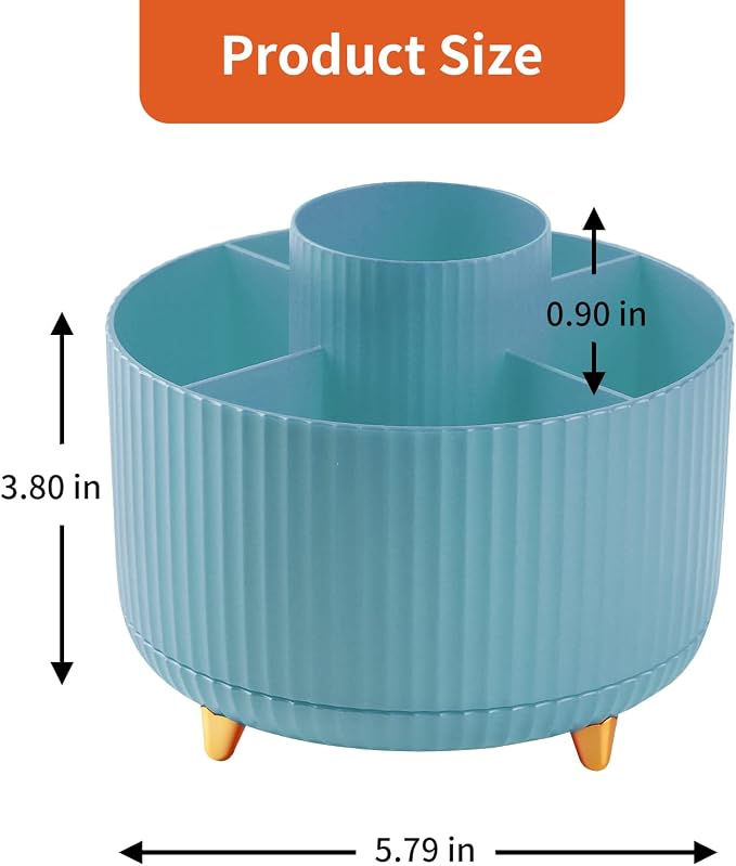Desk Pencil Pen Holder, 5 Slots 360°Degree Rotating Organizers for, Desktop Storage Stationery Supplies Organizer, Cute Cup Pot Office, School, Home, Art Supply, Blue