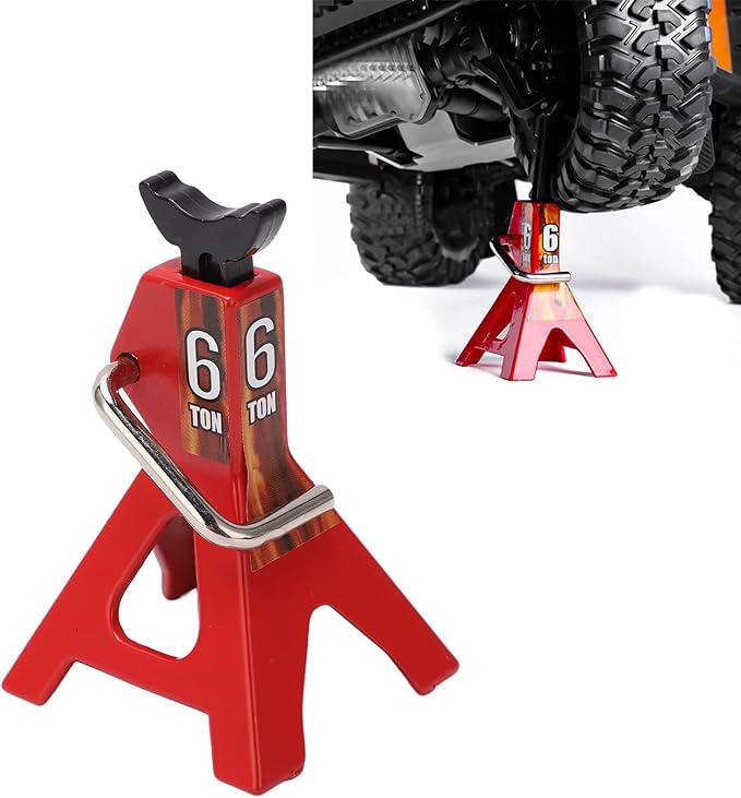 Simulation Jack Stand 75mm~102mm Adjustable Height RC Jack Stand Climbing Car Simulation Decorative Accessory Mini Lifting Jack for SCX10 D90 1/10 RC Car(Red)