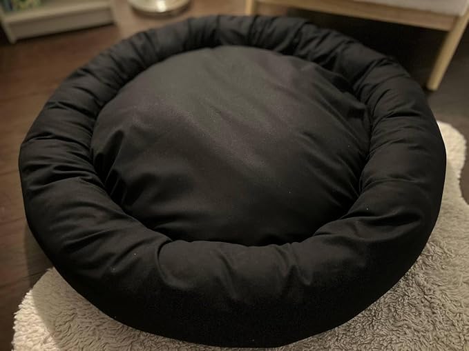 Organic Cotton Canvas Dog Bed: Removable Cover, Natural Fill - Made in USA (Black, X Small 18" x 6" inches)