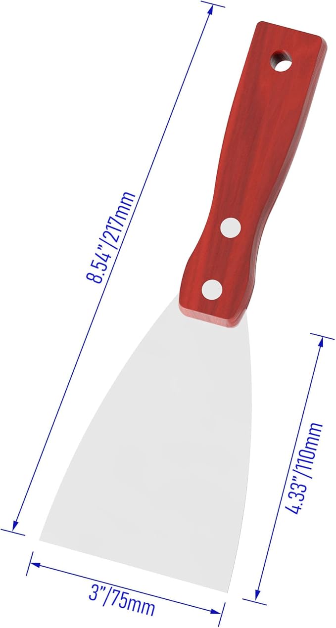 Putty Knife, 2PCS 3 Inch Stainless Steel Scraper Tool, Wooden Handle Metal Spackle Knives for Drywall, Decals, Wall Paper, Floor Tile, Patching, Painting, Taping, Scraping Coating