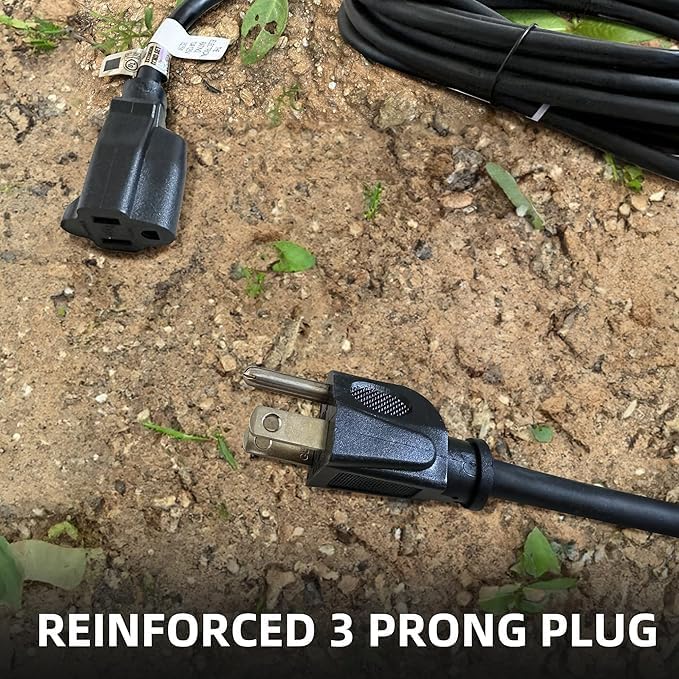 YOJOE Indoor Outdoor Extension Cord, 3 Prong 15A Weatherproof Power Cord, 12 Gauge Heavy Duty 12 ft Black Extension Cord for Garage, Garden and Home, 12/3 SJTW UL Listed