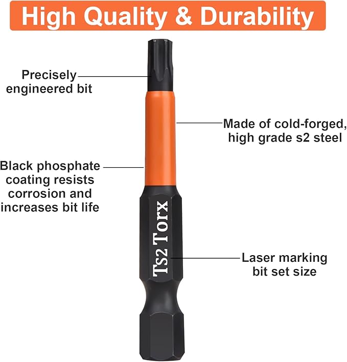 Pro Screwdriver Bit Set - Screwdriver Torx 10 pieces, 50mm length, 1/4??Hex-Shank, with Storage Box