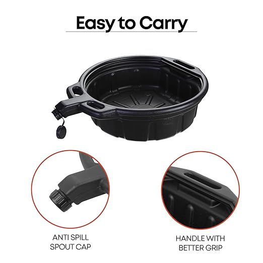 Groz 2 Gallon Oil Drain Pan with Anti-Spill Cap, HDPE Chemical-Resistant Construction, Large Spout for Easy Pouring, Stackable Design (41965)