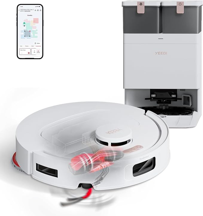 YEEDI M12 PRO Gen2 Robot Vacuum & Mop, 25000Pa Powerful Suction, LDS Laser Navigation, Auto Dust Collection & Mop Cleaning, 113°F Hot Air Dry OMNI Station, ZeroTangle 2.0 Technology, 3L Large Dust Bag
