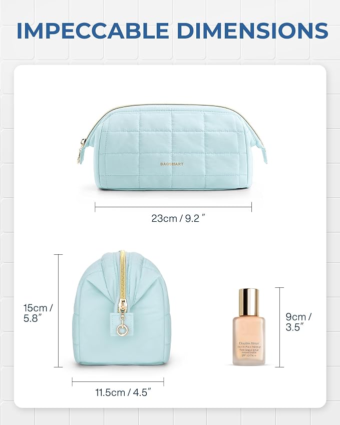 BAGSMART Makeup Bag Travel Toiletry Bag, Wide-open Zipper Pouch, Mint Green | Puffy Padded, Travel Essentials, Make Up Bag, For Women, Makeup Organizer, Toiletries Accessories Brushes