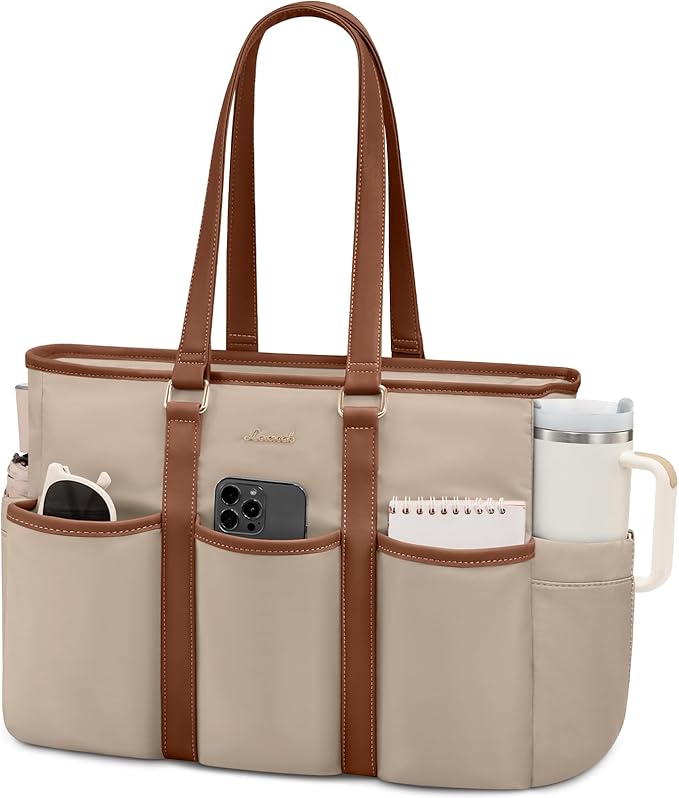 LOVEVOOK Work Tote Bag for Women With Large Cup Holder, Teacher Tote Laptop Bag for Women, Utility Bag For Work/Travel/College/Daily, Professional Computer Purse Handbag, 15.6 Inch