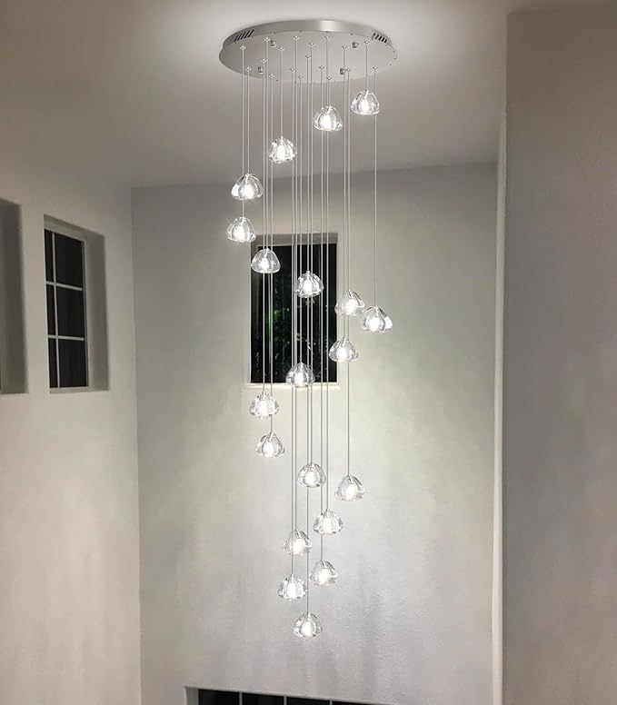 LED Glam Chandelier 118 inches Long Light Luxury Crystal Ceiling Chandeliers Remote Dimmable High Ceiling Pendants Lighting Fixtures Brushed Nickel 15 Lights