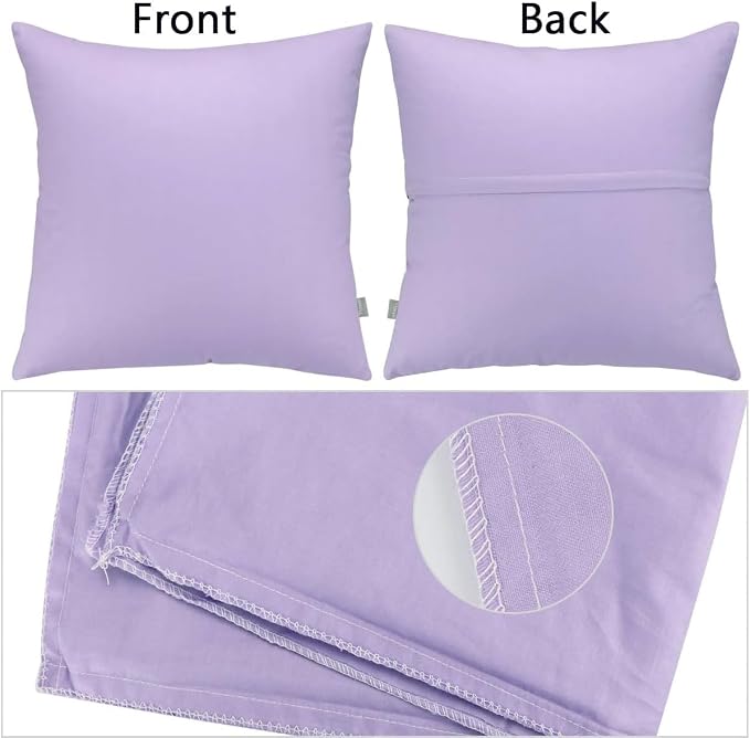 Thmyo 4-Pack 100% Cotton Comfortable Solid Decorative Throw Pillow Case Square Cushion Cover Pillowcase Sublimation Blank Pillow Covers DIY Throw Pillowcase for Sofa(18x18inch/45x45cm,Light Purple)