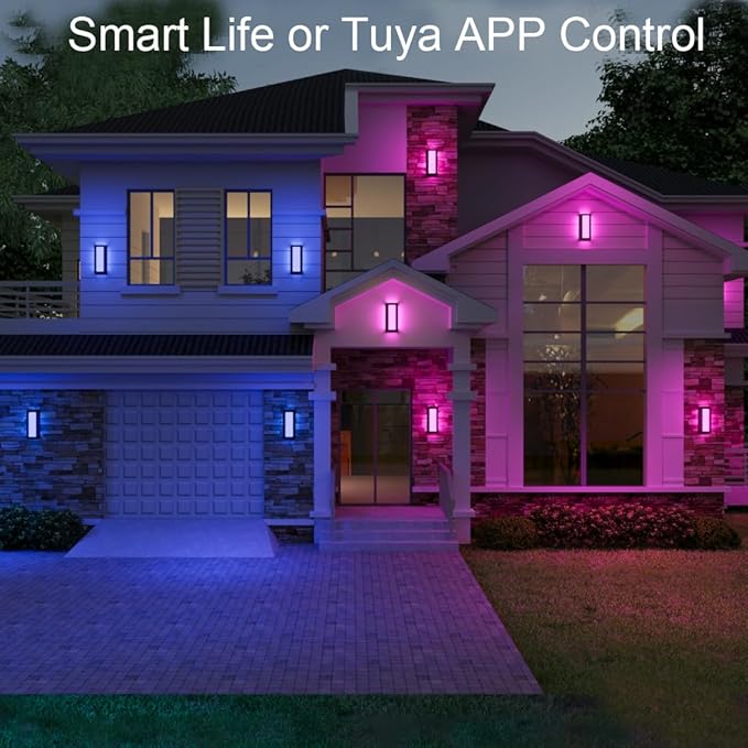 Color Changing Outdoor Wall Lights, Ambiance Exterior Wall Lights Up Down Lights Outdoor, Waterproof Square Porch Lights 2.4GHz WiFi APP Control Outdoor Light Fixture for Home Theater