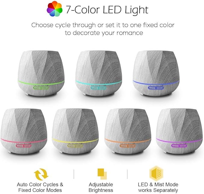 Aromatherapy Essential Oil Diffuser 550ml Ultrasonic Diffusers Cool Mist Air Humidifier with Remote Control 7 Colors LED Lights and Waterless Auto Shut-Off Timer for Home Bedroom Room Office