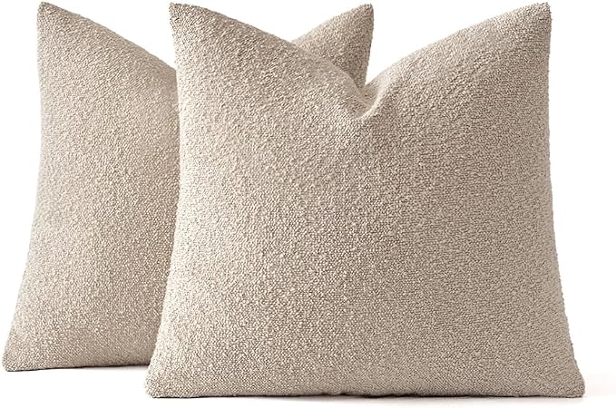 MIULEE 22x22 Decorative Euro Sham Boucle Couch Pillow Covers Oatmeal | Set of 2 Textured Neutral Throw Pillow Covers, Accent Solid Pillowcases, Sofa Living Room Home Decor