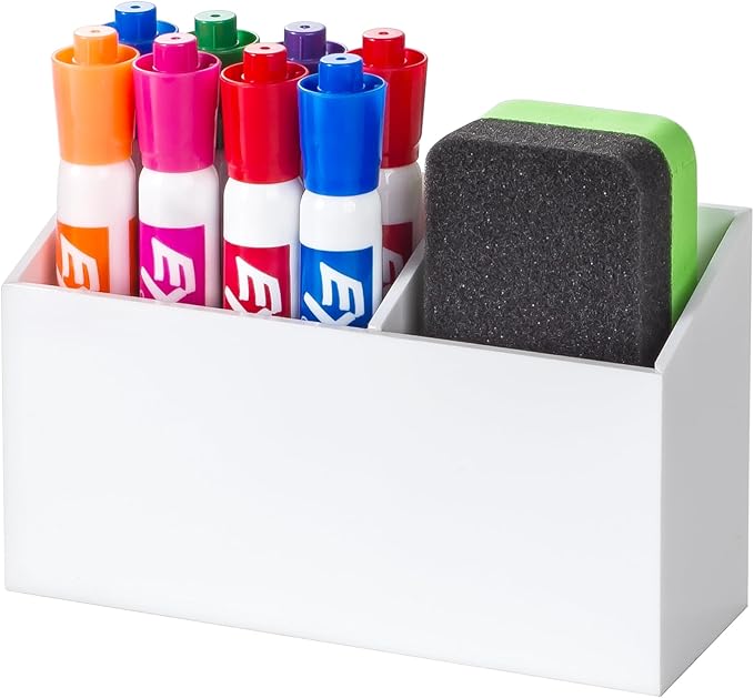 BEYGORM Magnetic Dry Erase Marker Holder for Whiteboard & Refrigerator | Non-slip Acrylic Pen Holder for Classroom, Fridge Magnet, Locker Organizer Accessories, Teacher & School Supplies(White)