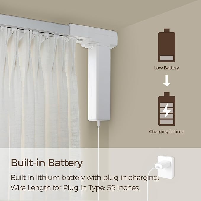 TWOPAGES Electric Smart Curtain Track for Ceiling Mount and Wall Mount, 200 Inches Motorized Curtains Rail System Compatible with Google, Alexa App, Remote Control