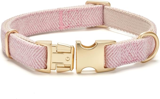 Soft Cotton Hemp Dog Collar with Metal Buckle Adjustable Twilled Dog Collars for Female Small Medium Large Dogs(Pink,Large)
