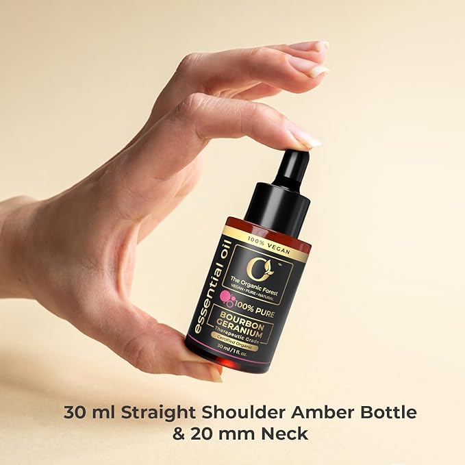 USDA Organic Pure Geranium Essential Oil for Diffuser | Vegan Skincare Essential Oils - Ideal for Skin Care, Aromatherapy, Essential Oil Blends and Home Scent Diffusers