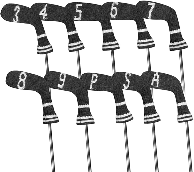 Scott Edward 1/7/10 Pcs Knitted Golf Club Head Covers for Irons Wedge Cuteness and Basically Socks Shape Washable Golf Club Head Protector on Classic Stripes Style，Double Sided Customization