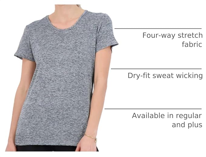 5 Pack Women's Dry Fit Short Sleeve Athletic Gym Workout Running Tops | Available in Plus Size, Exercise, Sports, Fitness, Quick Dry, Cooling, Moisture Wicking, Loose Basic Tees, Yoga, Pilates