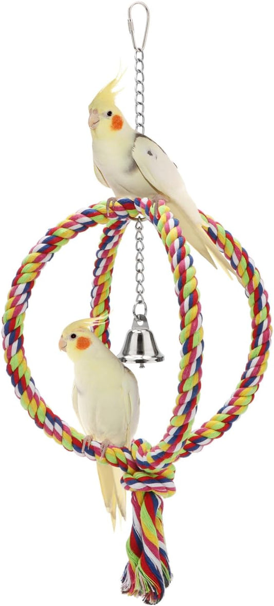 Bird Rope Swing Colorful Perch Climbing Toy for Parrots Budgie Parakeet Cockatiel Cockatoo Conure (8.3 inch)