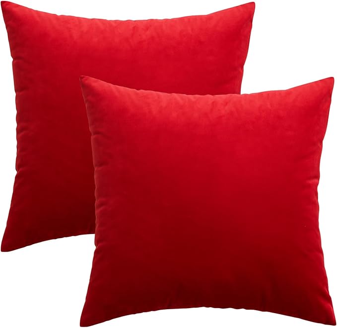 MIULEE Velvet Throw Pillow Covers 20x20 Inch Pack of 2 Bright Red | Soft Solid Decorative Pillow Covers, Modern Luxury Home Decor, for Couch Chair Sofa Bedroom Livingroom