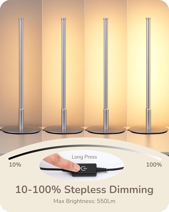 EDISHINE Upgraded LED Table Lamp, Stepless Dimmable Bedside Lamp with 3 Color Temperature, Modern Nightstand Lamp, Desk Lamp for Bedroom, Living Room, Corner, Gift, Metal Finish, Silver, 6W | 3 Color Temperature, Stepless Dimmable, 6W, Metal Finish, Sl...