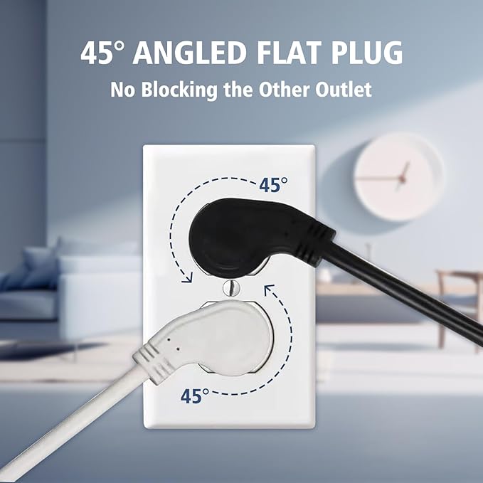 1875W Short Extension Cord,15A 16AWG Low Profile Flat Plug Heavy Duty Extension Cord Outlet Saver 3-Prong Grounded Power Cable (Black1 Feet)