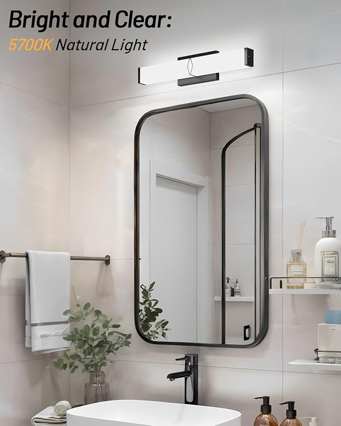 Bathroom Light Fixtures,Modern Bathroom Vanity Light,24.6inch Dimmable 25W 2700lm Black LED Vanity Lights Bar Over Mirror,5700K LED Lighting Fixture,ETL Certified