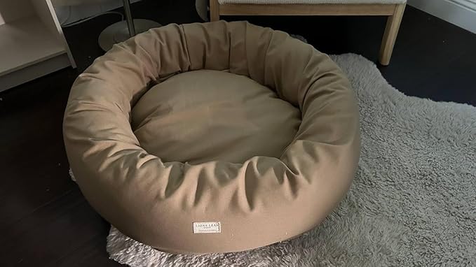 Organic Cotton Canvas Dog Bed: Removable Cover, Natural Fill - Made in USA (Tan, Medium 28" x 8" inches)
